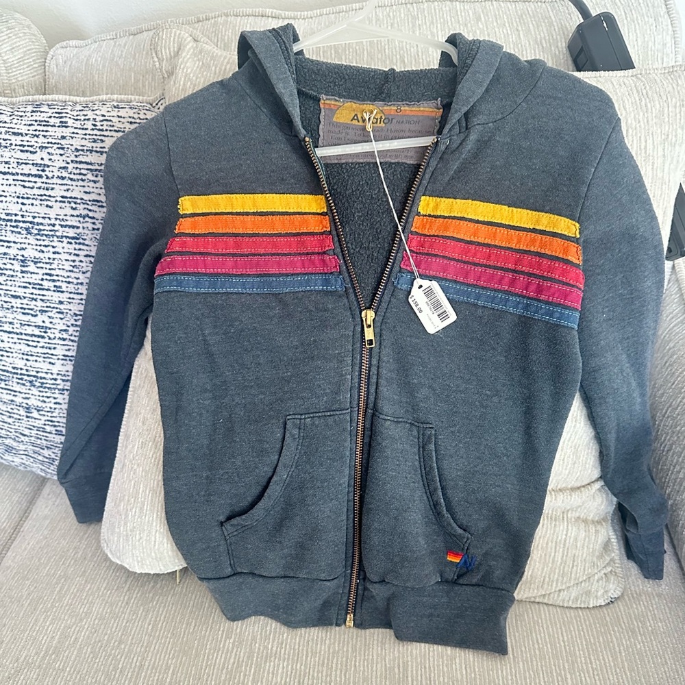 Aviator Nation Kids Rainbow Stripe Hoodie - Gray size8